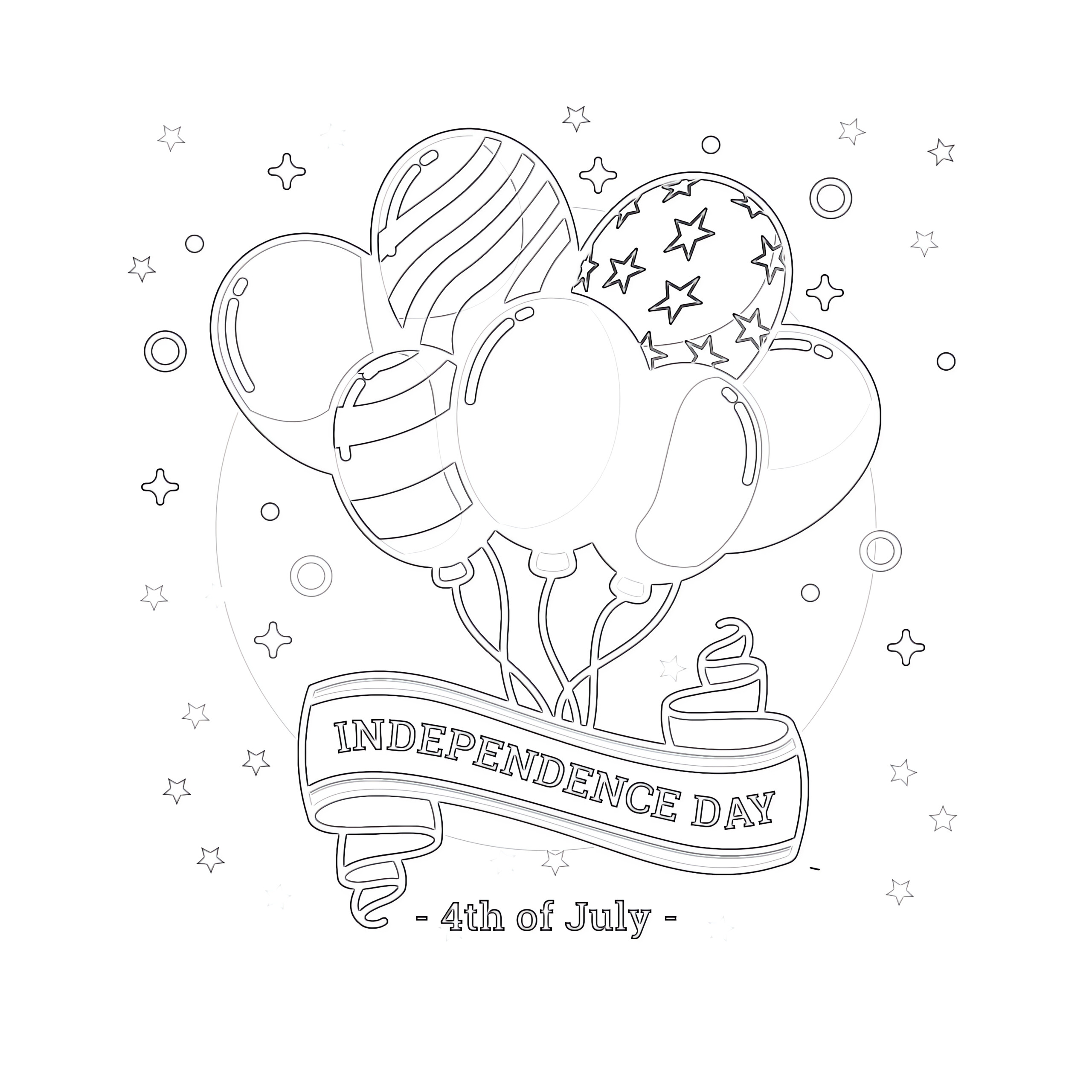 Independence day with balloons coloring page