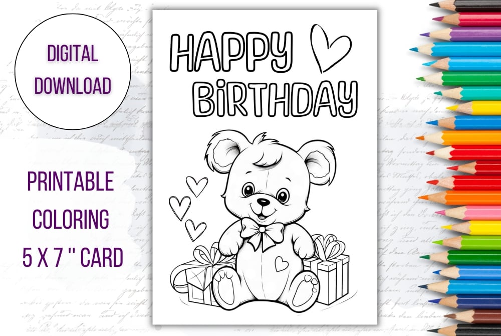 Printable coloring birthday card for kids digital coloring fun birthday card unique birthday gift birthday coloring card for a girl coloring card for a boy coloring page