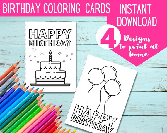 Printable birthday coloring cards color your own diy birthday card digital download coloring birthday cards for kids download now