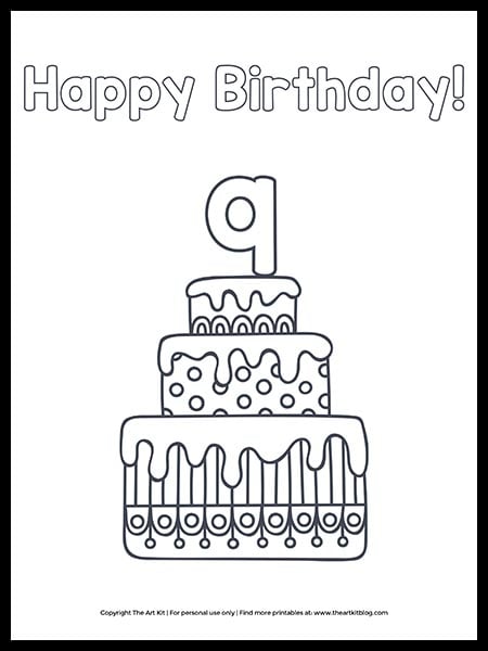 Cute printable happy th birthday cake coloring page â the art kit