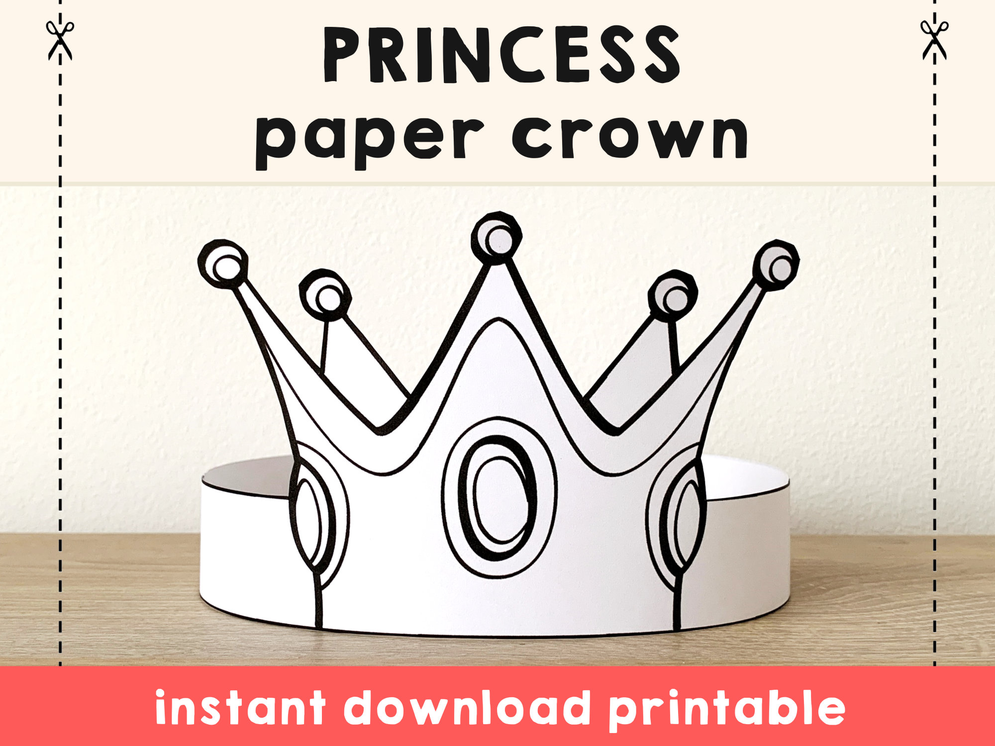 Princess paper crown coloring printable kids craft princess birthday party printable favor princess costume diy printable instant download