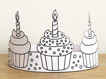 Birthday cupcake crown coloring printable