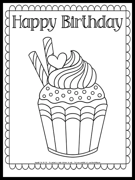 Happy birthday cupcake coloring page free printable â the art kit