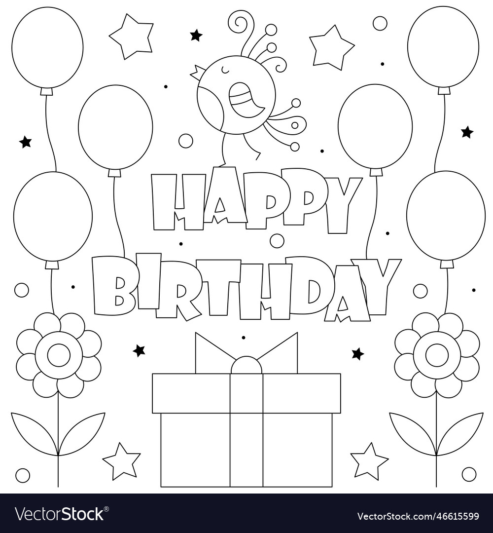 Happy birthday coloring page royalty free vector image