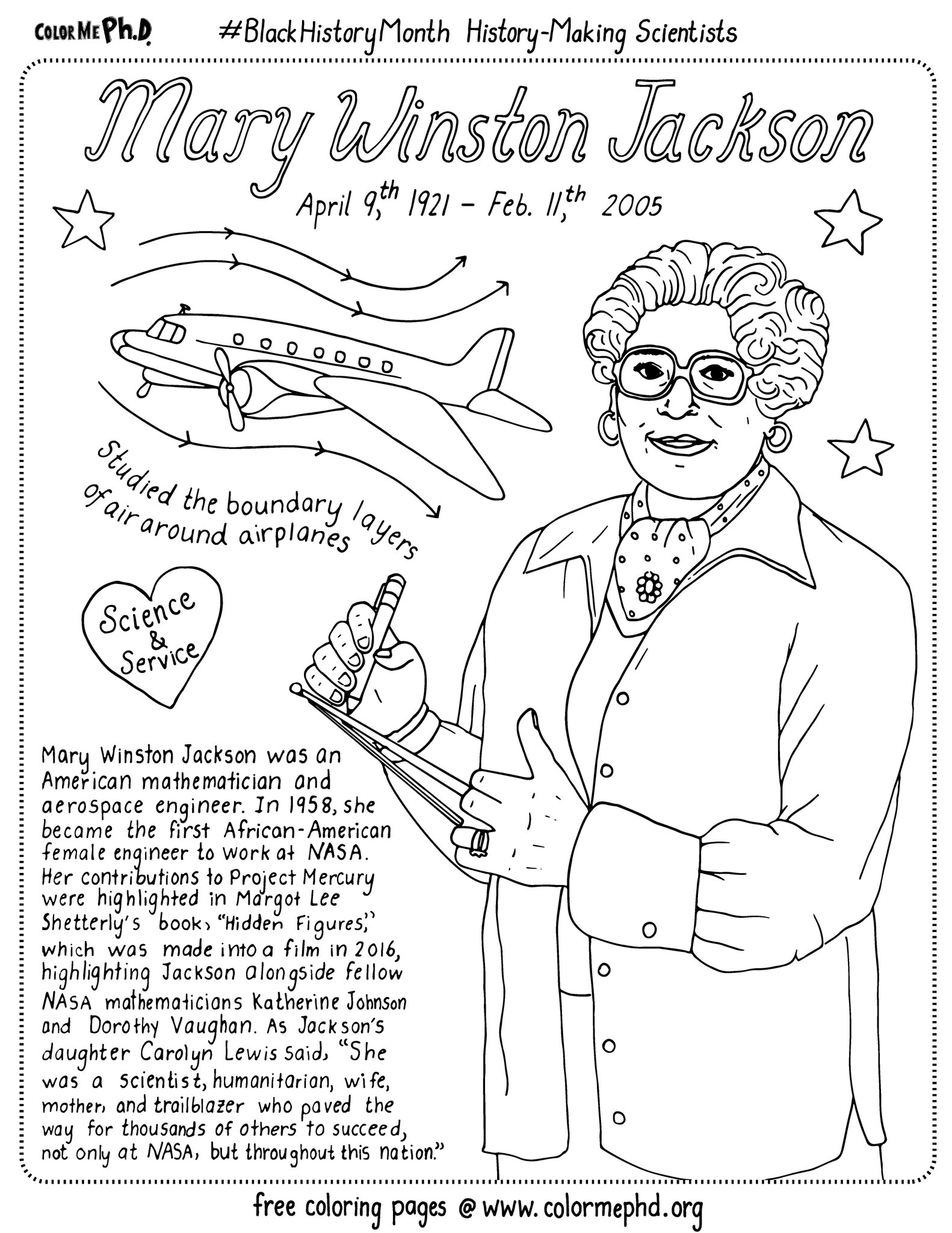 Colormephd on x todays blackhistorymonth coloring page features hiddenfigures mathematician maryjackson who is honored today at the nasa headquarters naming ceremony print them all free learn moreâïhttpstcoqragusse httpstco