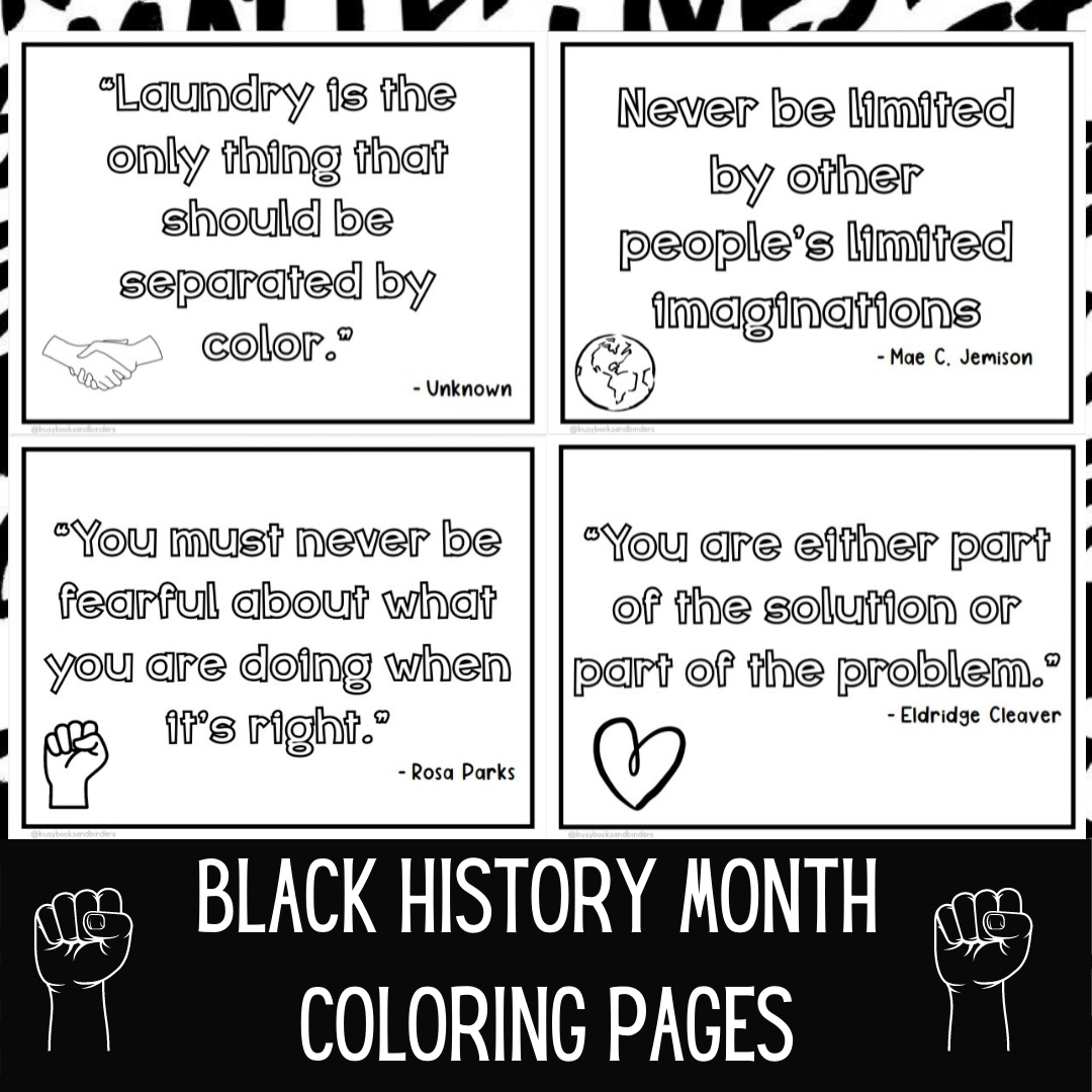 Black history month coloring page bundle quotes affirmations made by teachers