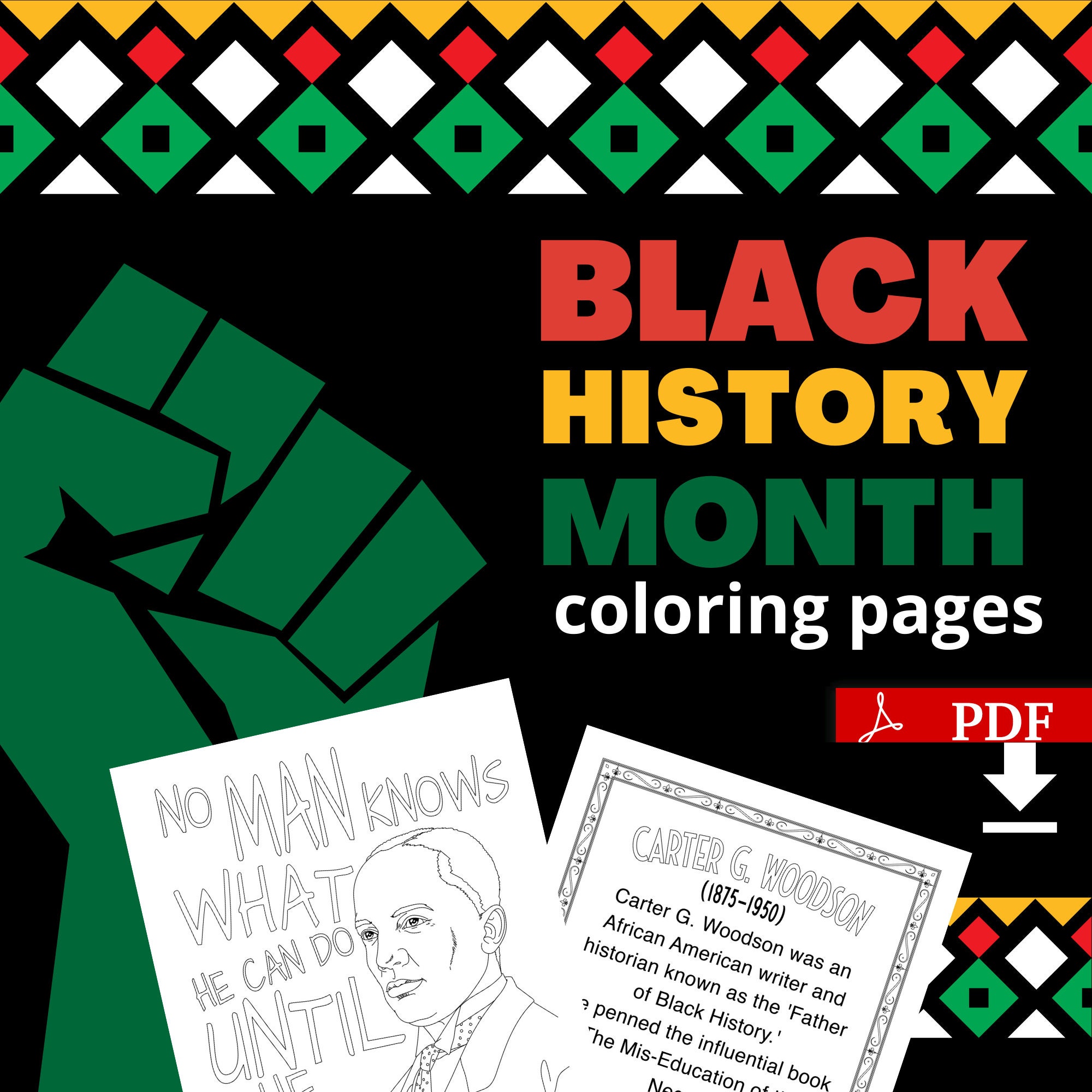 Best value black history month coloring pages digital download carter g woodson historical black african american hero with fun facts