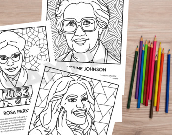 Black history month coloring pages featuring women in herstory tpt