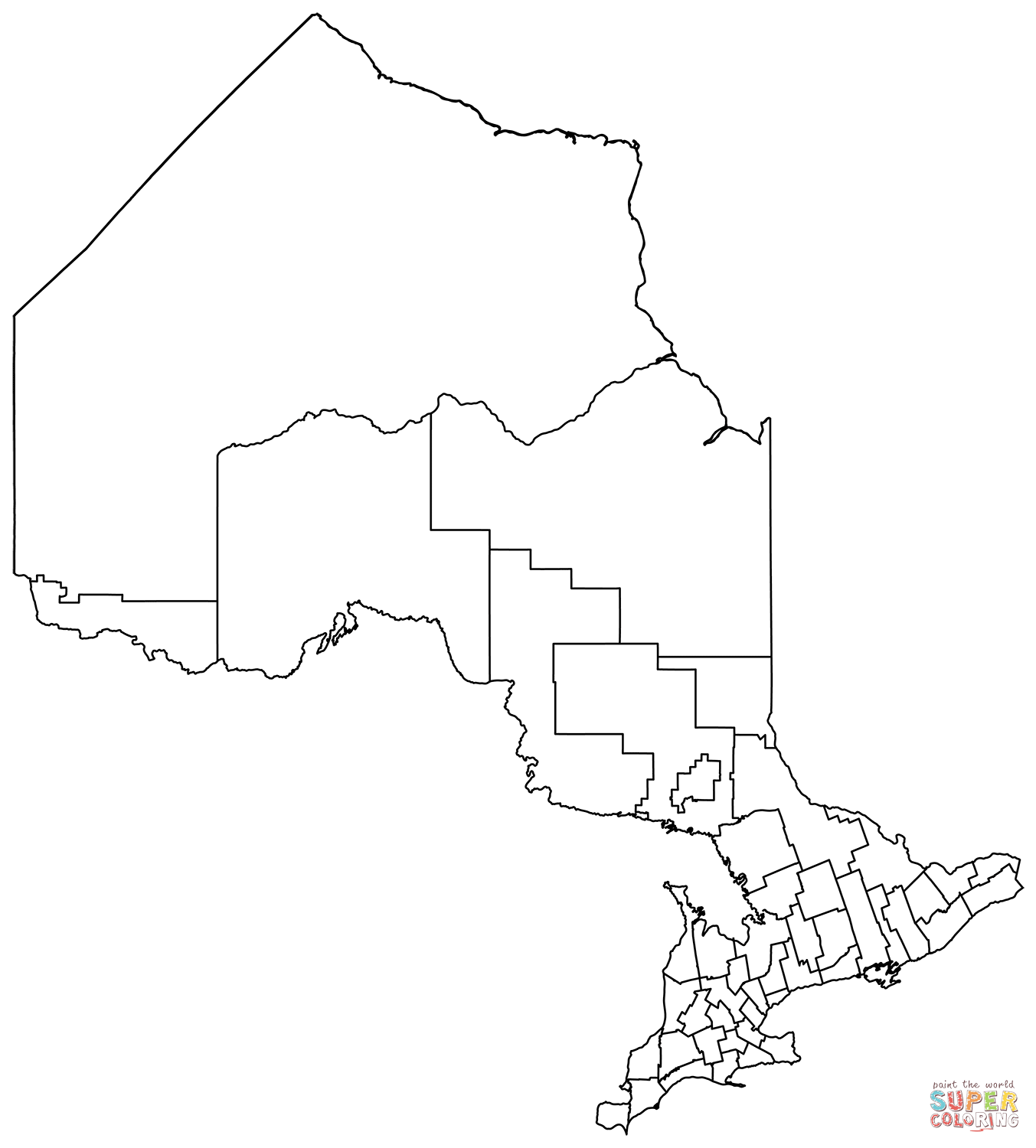 Outline map of ontario with regions coloring page free printable coloring pages