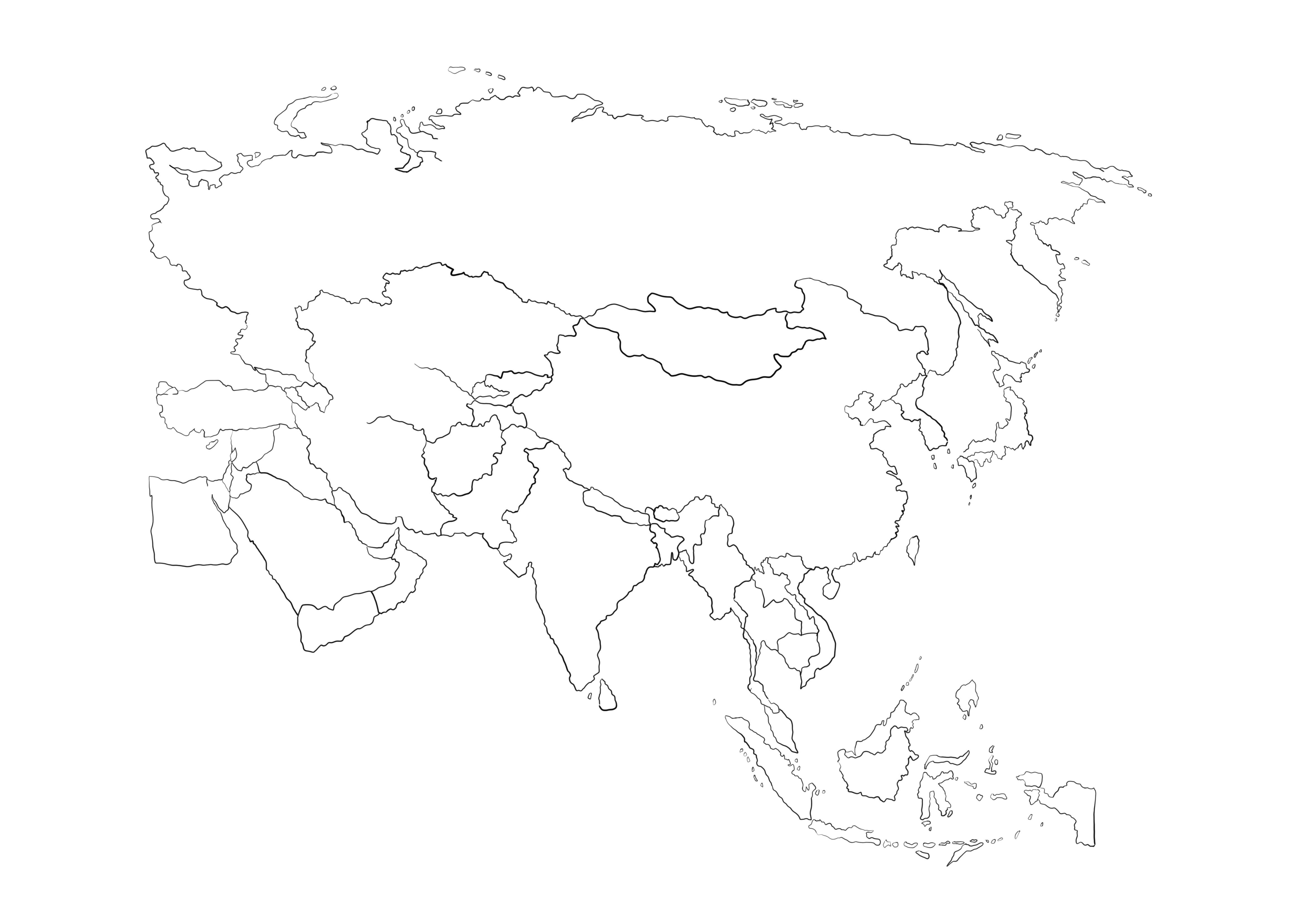 Asia map free printable image for kids to color