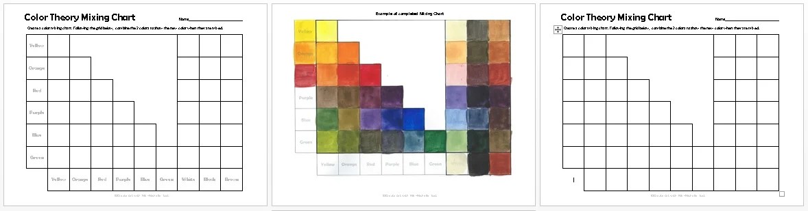 Color theory mixing chart worksheet