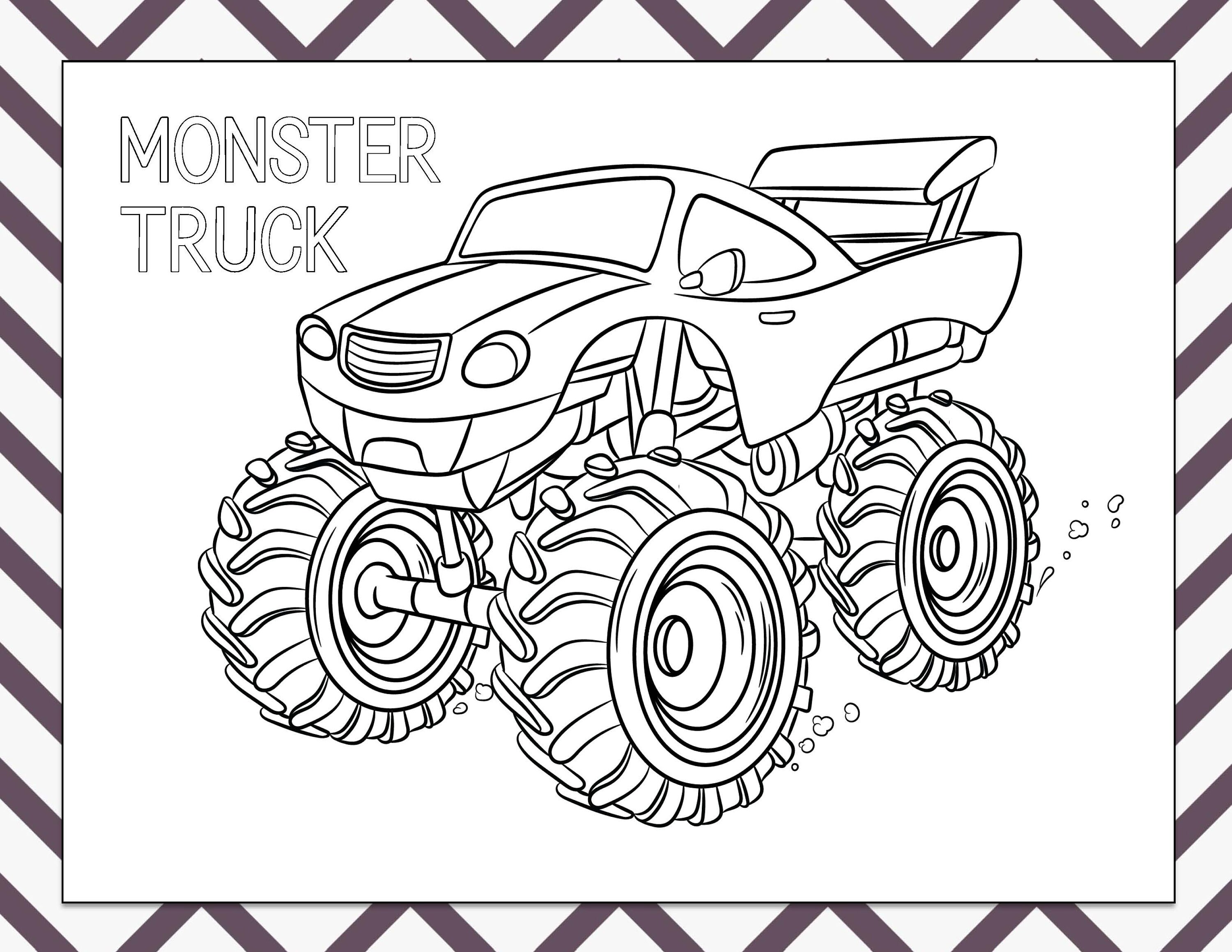 Monster trucks coloring pages instant download pdf printables x us letter size set