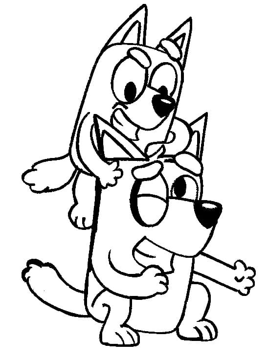Funny bluey and bingo coloring page