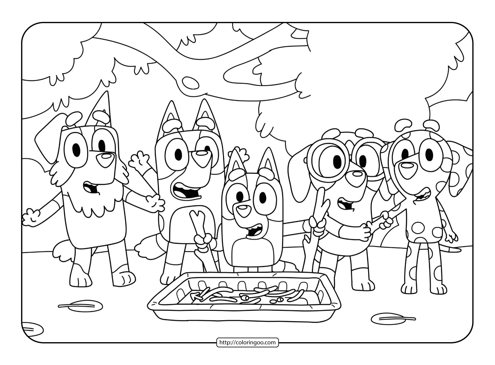 Bluey spy game friends coloring sheet
