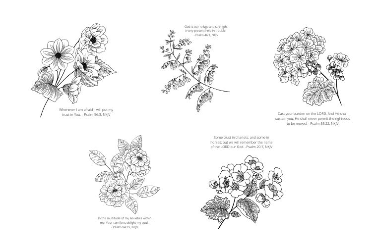 Free floral coloring pages with forting verses