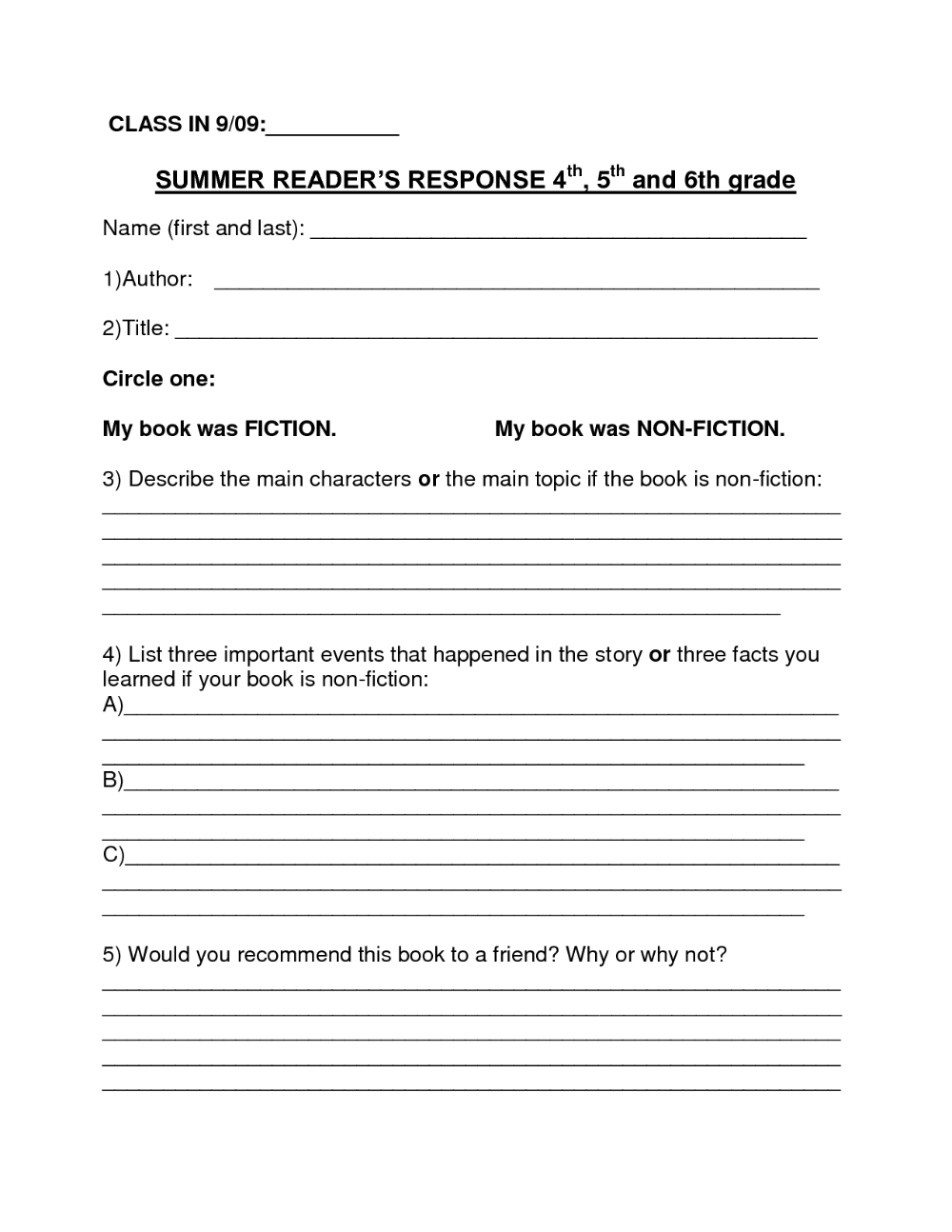 Book report template summer book report th th grade