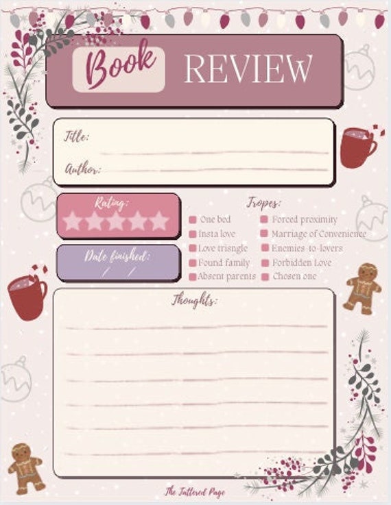 Christmas printable book review template print at home planner insert avid readers book reading log and review page reading diary