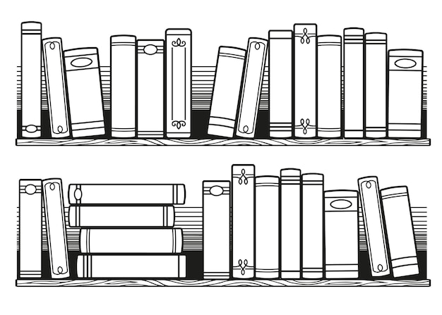 Premium vector stylized black and white books on the shelf books to read coloring for adult printable bullet journal insert books tracker