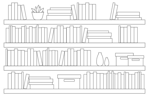 Bookshelf colouring pages royalty