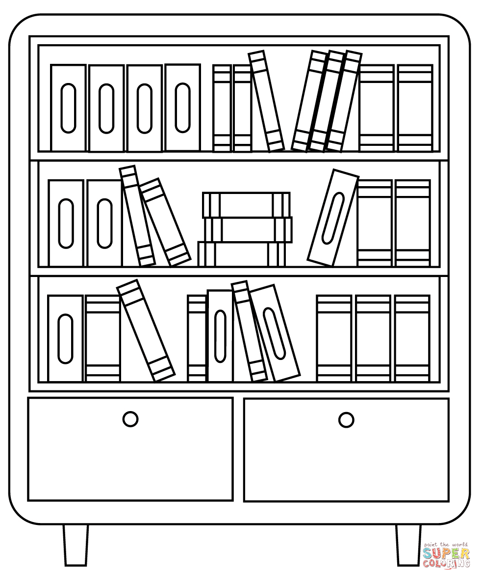 Bookshelf coloring page free printable coloring pages