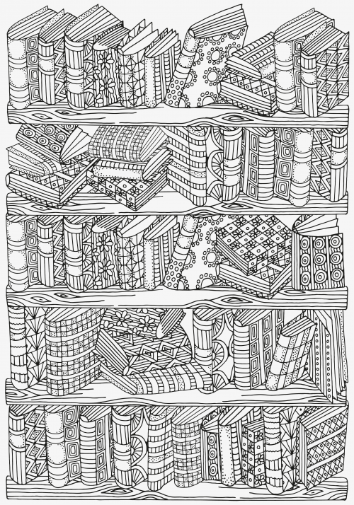 Bookshelf doodle coloring
