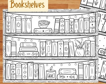 Bookshelves printable coloring sheets printable coloring bookshelf pages coloring sheets for adults and kids summer books coloring pages