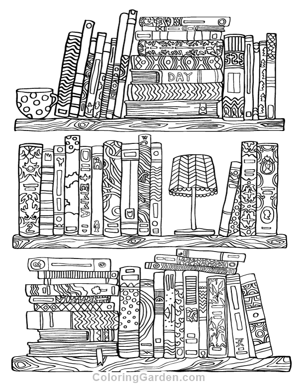 Bookshelf adult coloring page