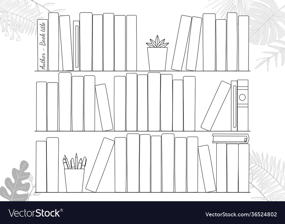 Printable a paper sheet with bookshelves and book
