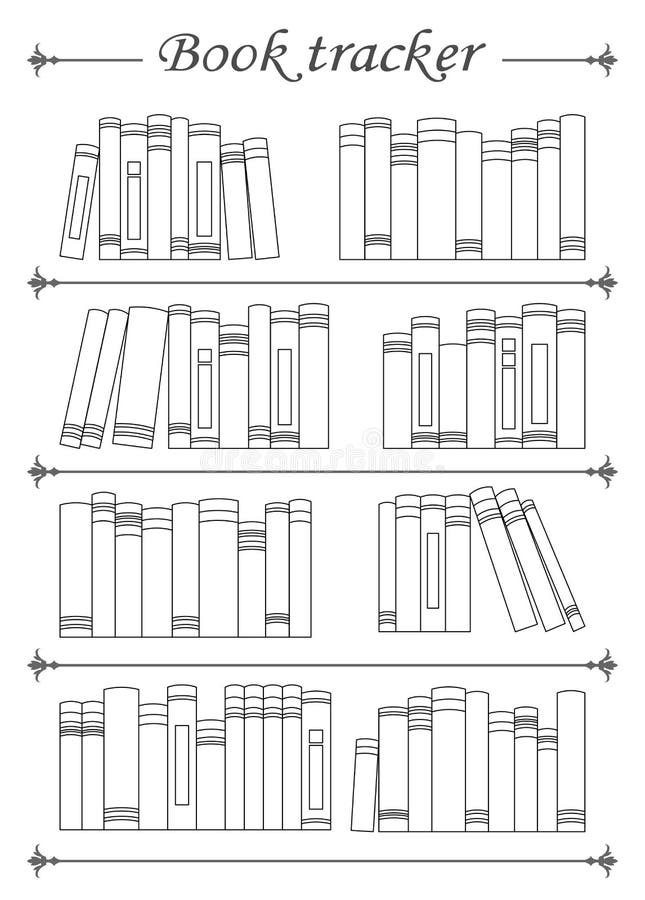 Printable book tracker many books on a bookshelf vector illustration stock illustration