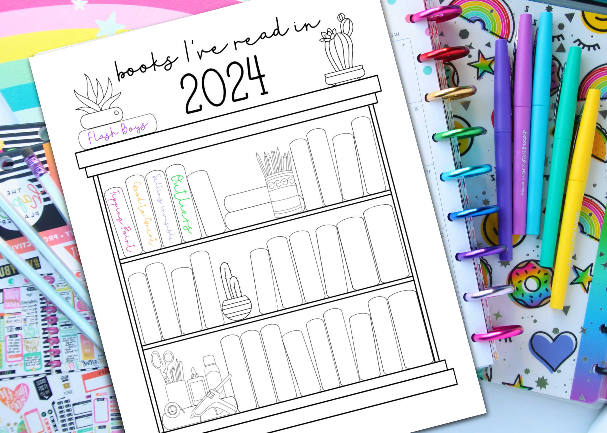 Free printable bookshelf reading log for planners bullet journals