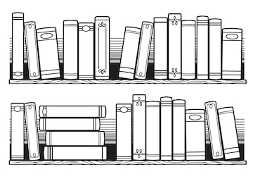 Premium vector stylized black and white books on the shelf books to read coloring for adult printable bullet journal insert books tracker