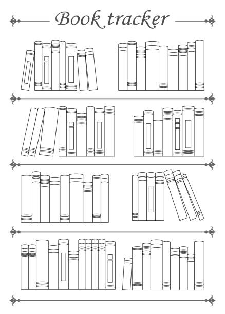 Printable book tracker many books on a bookshelf vector illustration stock illustration