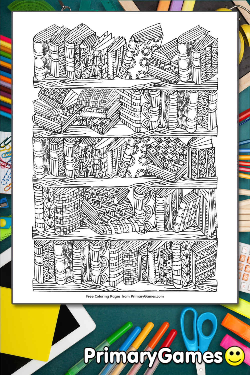 Zentangle bookshelf coloring page â free printable pdf from