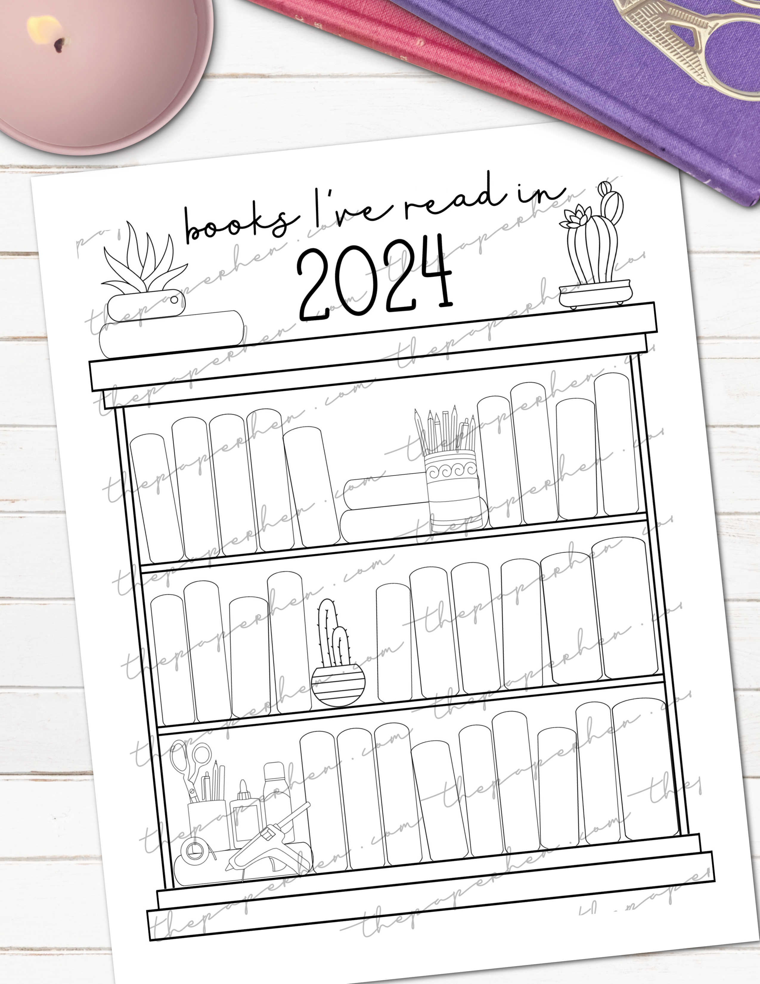 Free printable bookshelf reading log for planners bullet journals