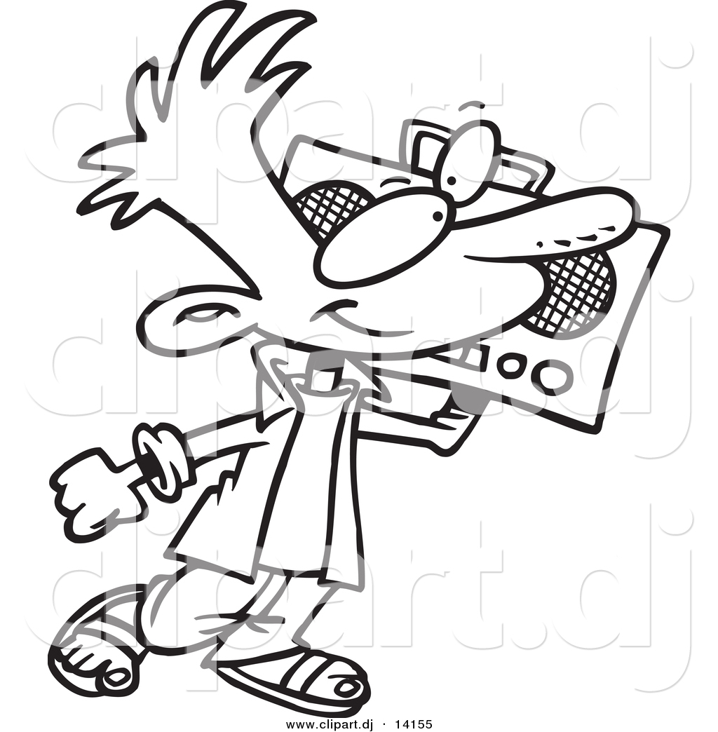 Vector of cartoon boy carrying a boom box