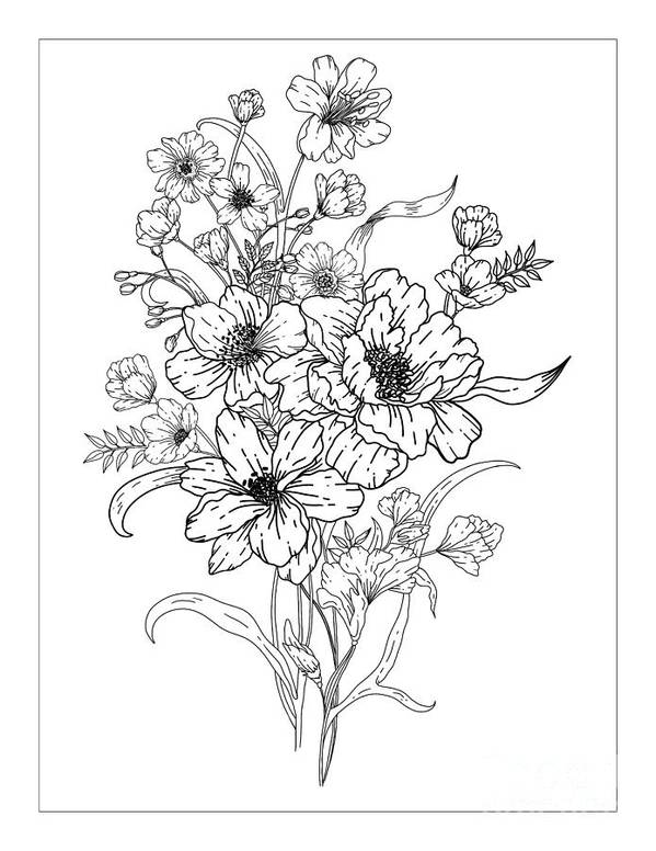 Flower bouquet coloring page art print by lisa brando