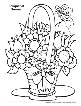 Look whats buzzing coloring page bouquet of flowers printable coloring pages