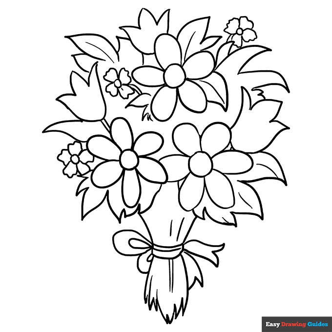 Flower bouquet coloring page easy drawing guides