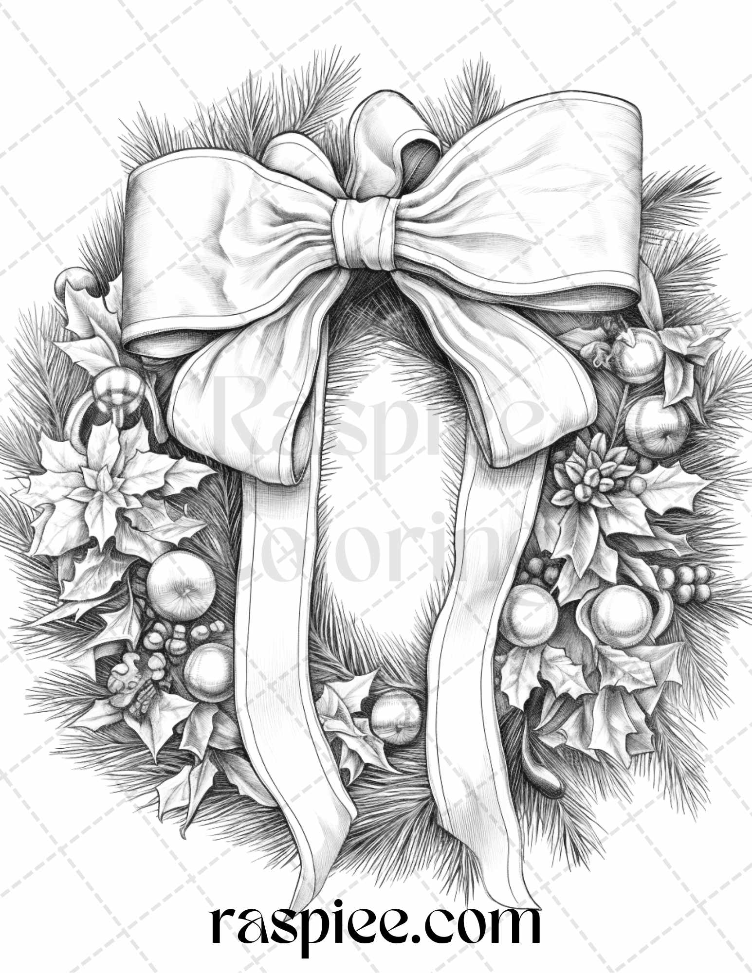 Christmas wreath grayscale coloring pages printable for adults pdf â coloring