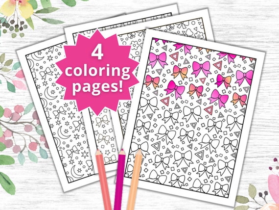 Bow coloring pages cute printables coloring pages for kids simple adult coloring pages for relaxation pdf printable instant download