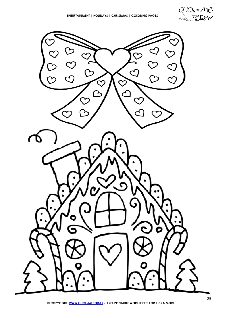 Free gingerbread house bow coloring page
