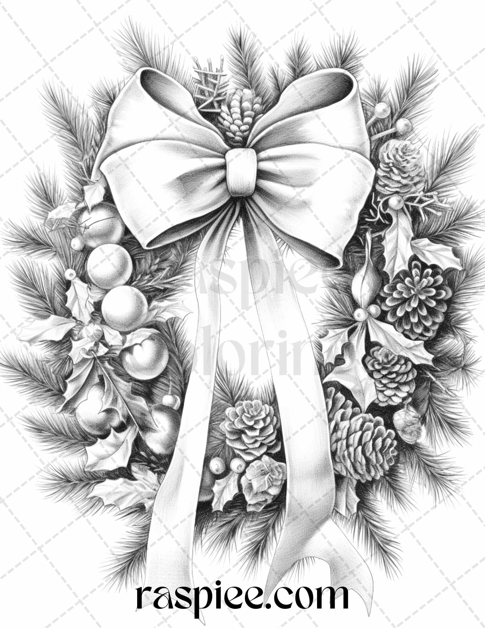 Christmas wreath grayscale coloring pages printable for adults pdf â coloring
