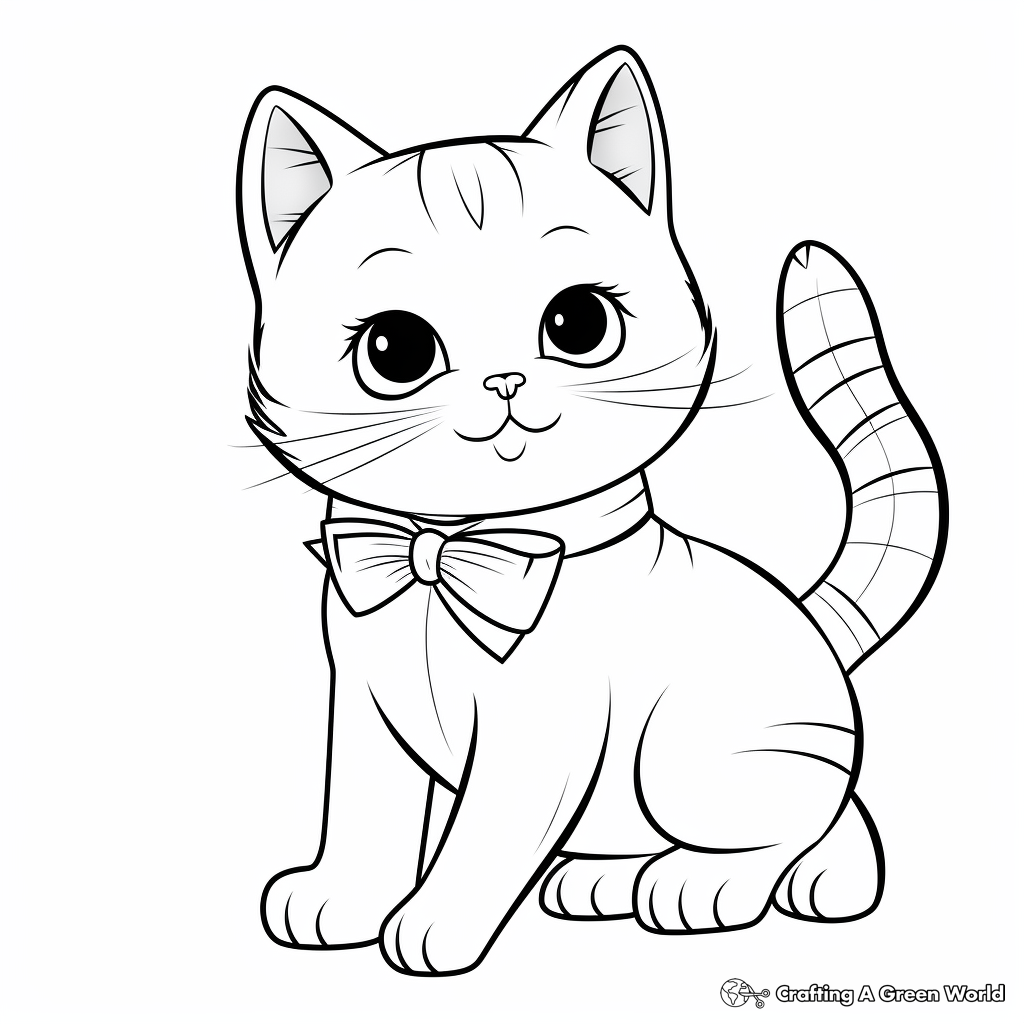 Cat with bow coloring pages