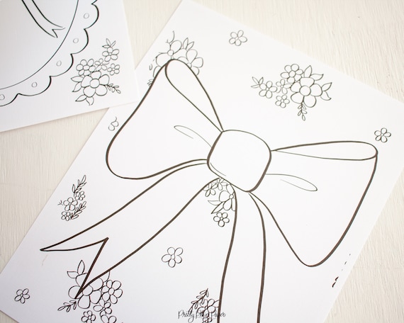 Bow coloring pages printable download bow theme birthday or baby shower coloring sheets floral and bow first birthday theme