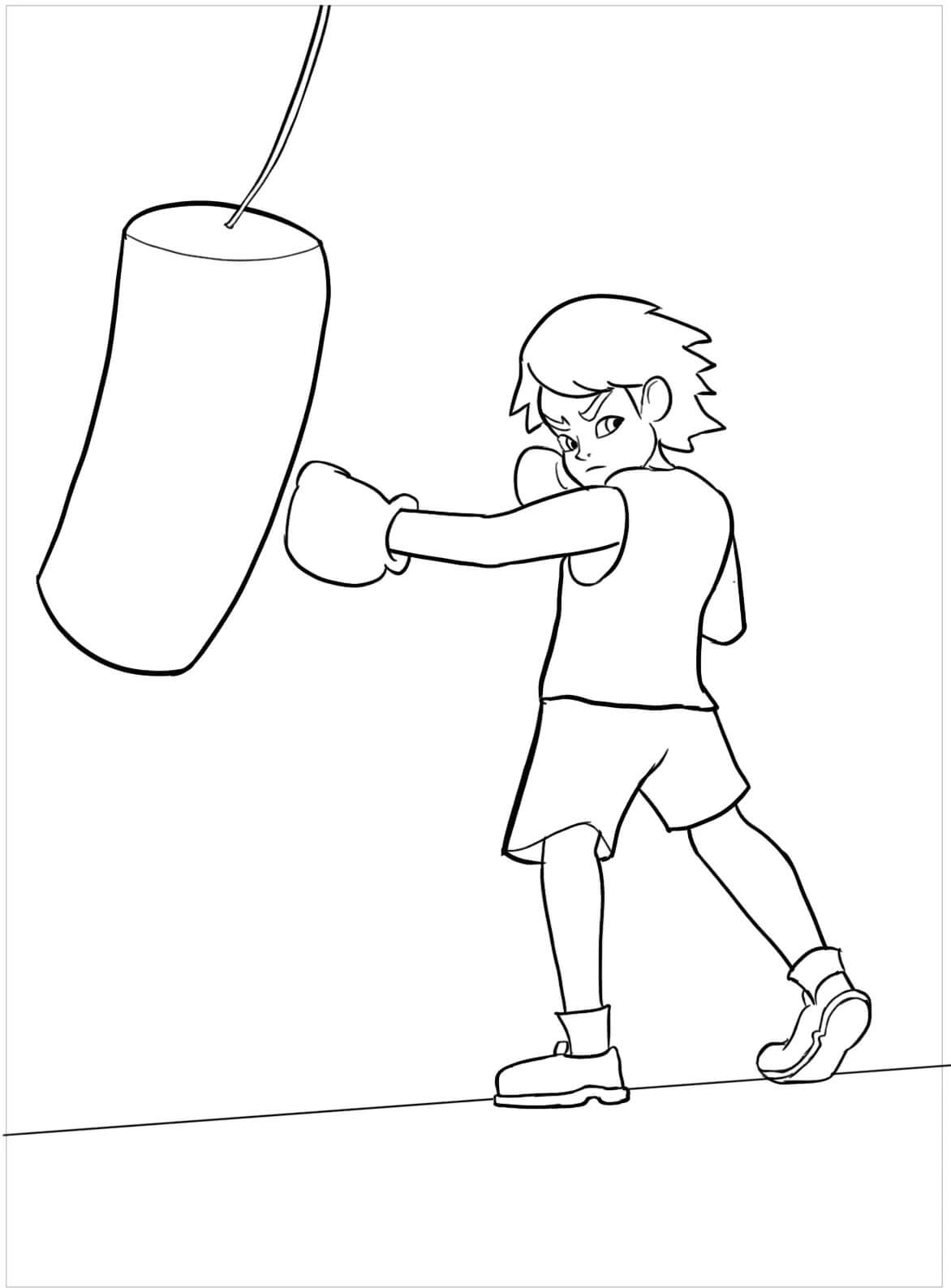 Boy boxing coloring page