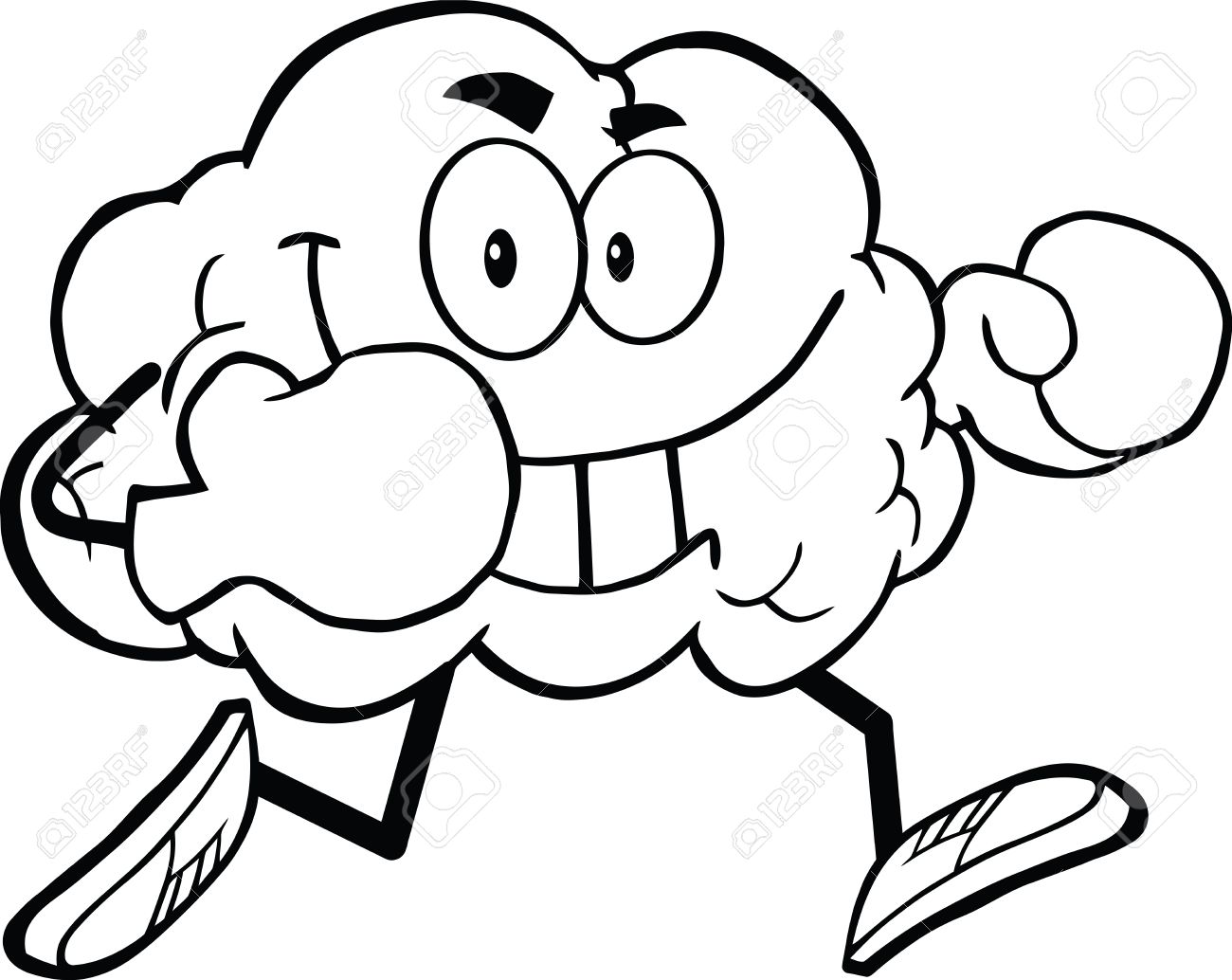 Outlined brain cartoon character running with boxing gloves royalty free svg cliparts vectors and stock illustration image