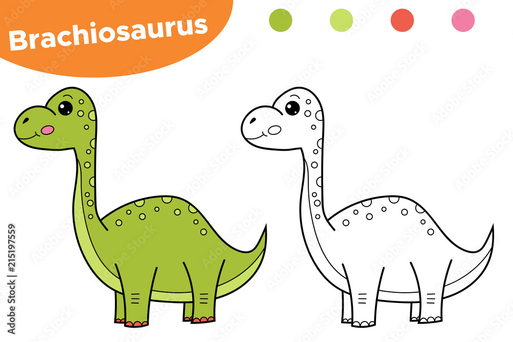 Educational game for preschool kids printable coloring page book hand drawn character dinosaur brachiosaurus vector illustration vector
