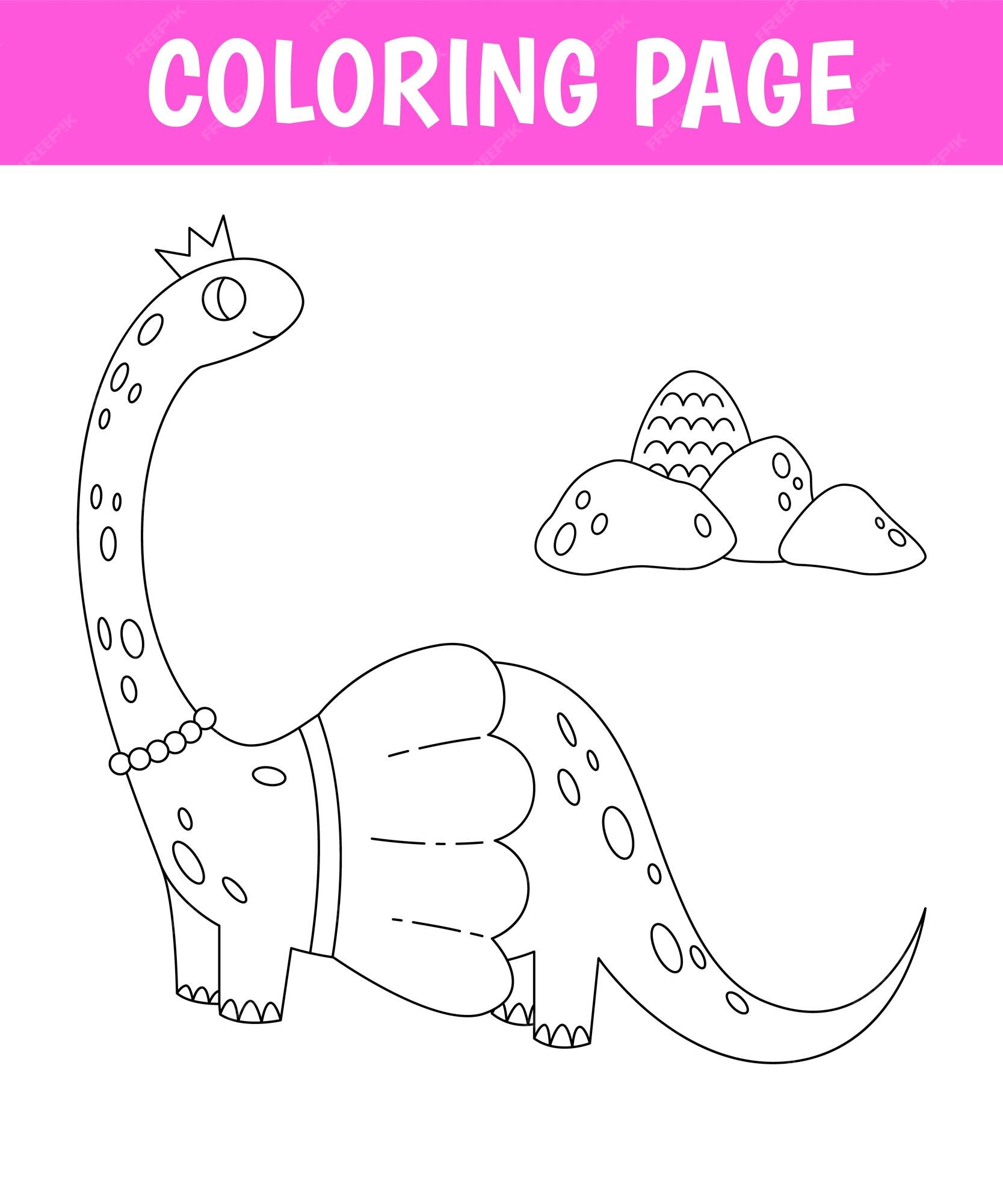 Premium vector brachiosaurus princess coloring page cute print with line girl dinosaur printable worksheet with solution for school and preschool vector cartoon illustration