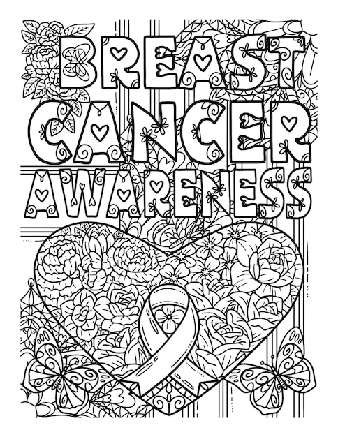 Premium vector breast cancer awareness coloring page for adult