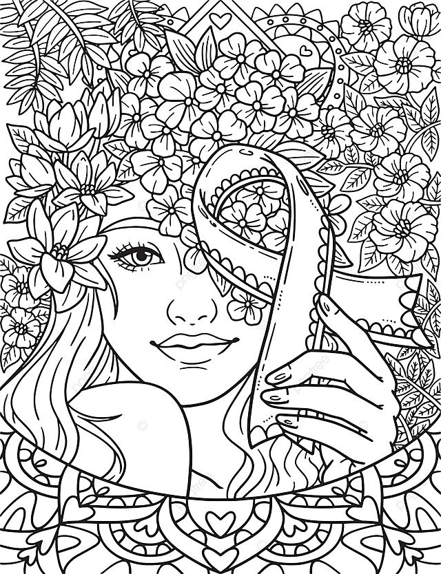 Breast cancer awareness woman with flowers ribbon outline cure colour vector flower drawing flowers drawing woman drawing png and vector with transparent background for free download